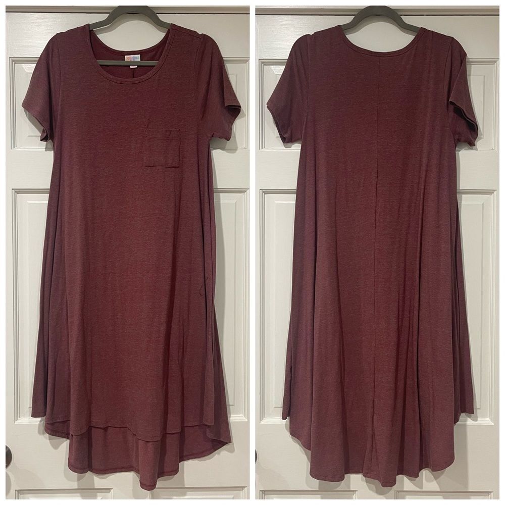 EUC Women’s LuLaRoe Carly Casual Knit Swing Dress  sz S Maroon/Wine